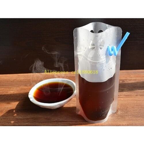 1000pcs/lot Fast shipping 450ml Clear Transparent Self-sealed Plastic Beverage Bag DIY Drinking Bag Fruit Juice Food Storage bag