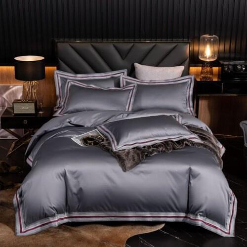 Luxury Soft 1000TC Egyptian Cotton Hotel Duvet Cover Set Flat Bed Sheet Pillowcases Blue Gray Red Queen King Size Bedding sets
