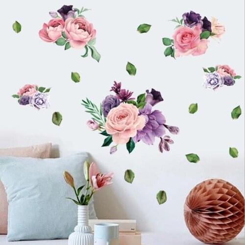 Removable Romantic DIY Flowers Wall Stickers Living Room Bedroom Wall Glass Tiles Refrigerator Moisture-proof Decoration Decals