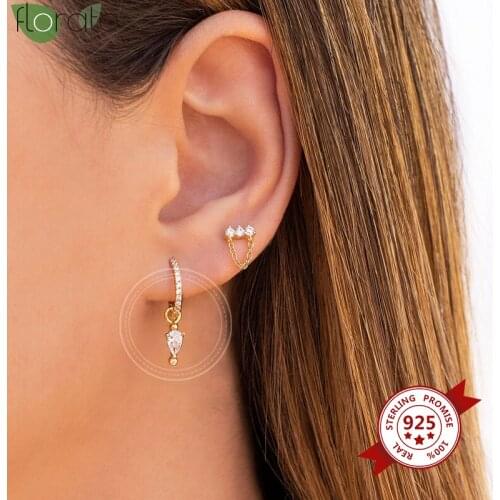 925 Silver Ear Needle Exquisite CZ Stud Earrings Womens Geometric Crystal Vertical Earrings Engagement Earrings Accessories