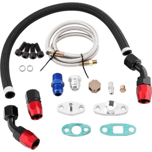 Turbo Oil Feed Return Line AN10 Fitting Adapter Flange Kit 1/8 NPT Adaptor with Nuts bolts gaskets included for T3 T4 GT35 T70