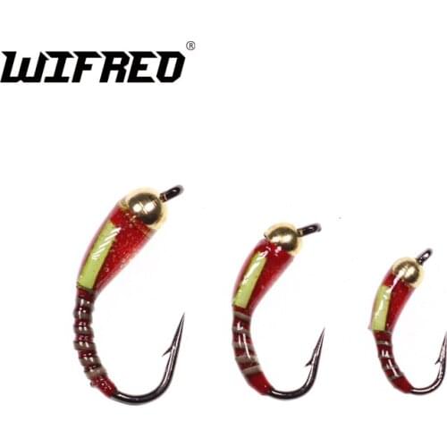 Wifreo 6PCS/Box Brass Beadhead Peacock Herl Ribbed Body Red Buzzer Fly Rainbow Brown Grayling Brook Trout Fishing Flies Lure