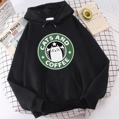Cats cute cat funny kawaii cacts coffee Print Sweatshirt Hoodies Men Harajuku Fleece Hoodie Hip Hop Hoodies Winter Pullover