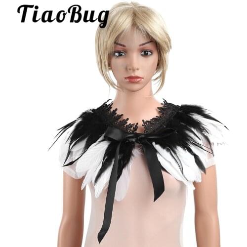 Women Wedding Dress Up Shrug Clothes Natural Feather Cape Stole Shawl Collar with Ribbon Ties for Cosplay Costumes Decoration