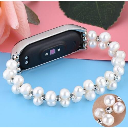 Pearl Bracelet Watch Band for Xiaomi Mi Band 3/Xiaomi MI Band 4 Luxury Beads Wrist Strap Woman Girls Watch Wristband Replacement