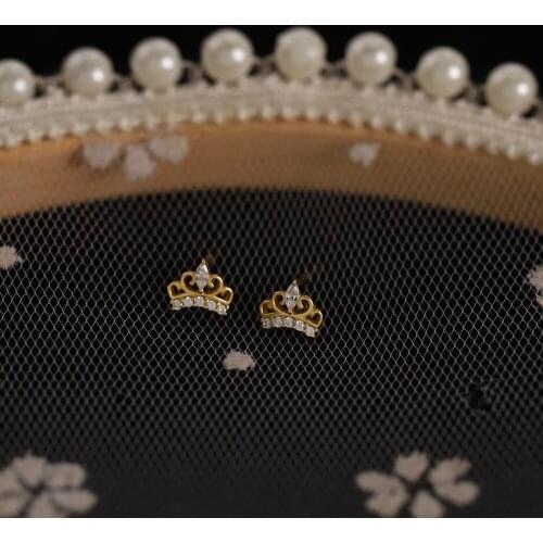 VENTFILLE 925 Sterling Silver Court Style Simple Inlaid Crystal Crown Stud Earrings Women Classic Vintage Party Dress Up Jewelry