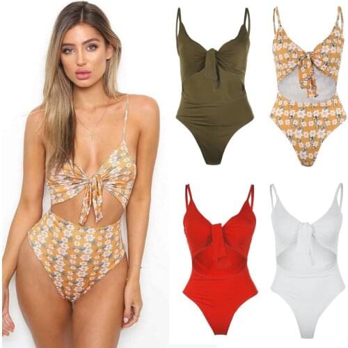 One-Piece Swimsuit May Womens Bikini Woman 2019 Swimwear One Piece Summer Tong Sexy Stitching Print Pad Polyester