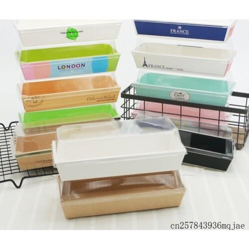 100 Sets Rectangle Wrap Boxes Cake Packing Boxes Long Bread Box Transparent Box Size19*8.5*6cm