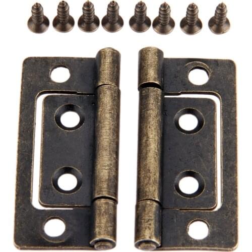2Pcs Antique Furniture Hinges Cabinet Drawer Door Butt Hinge Decorative Cupboard Hinges For Jewelry Wood Box with Screws 50x24mm