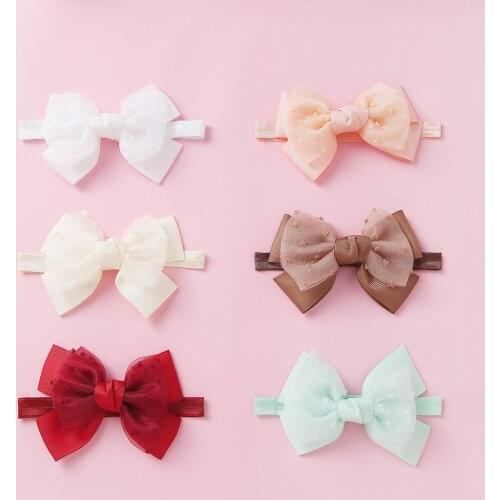2020 Baby Girls Mesh Bowknot Headband Lace Elastic Princess Hair Band Fashion New Style Children Kids Hair Accessories