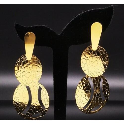 2021 Stainless Steel Gold Color Stud Earrings Jewelry Women Big Long Fashion Earrings Jewelry 2021 aros mujer oreja EQE18S02