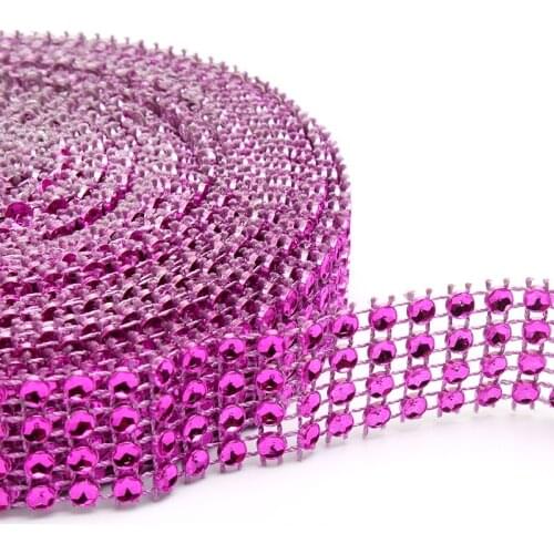 4 Rows Pink Color Diamante Diamond Effect Rhinestone Mesh Bling Ribbon Trimming Wedding Birthday Cake Accents Decorations