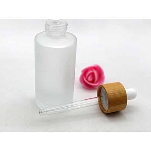 50ml Frosted glass pipette bottle cosmetic dropper packaging container with bamboo lid