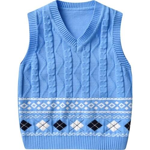 Childrens Vest Girls Rib Knit Rhombus Top Boys V-neck Cotton Dress Kids Sleeveless Autumn Look