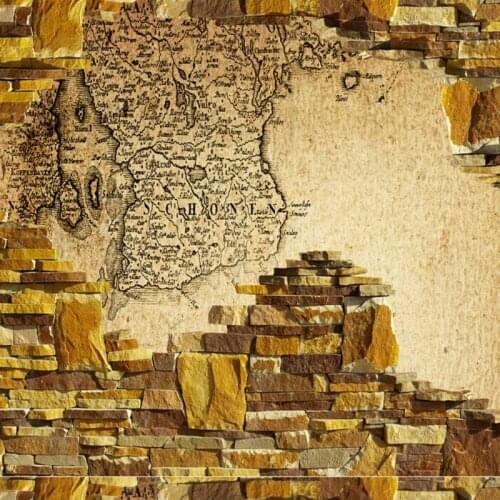 Dropshipping Colomac Brick Wallpaper European Map Paper on Vintage Stone Wall Gold Wallpaper Foto Mural Fototapeta Nowoczesna