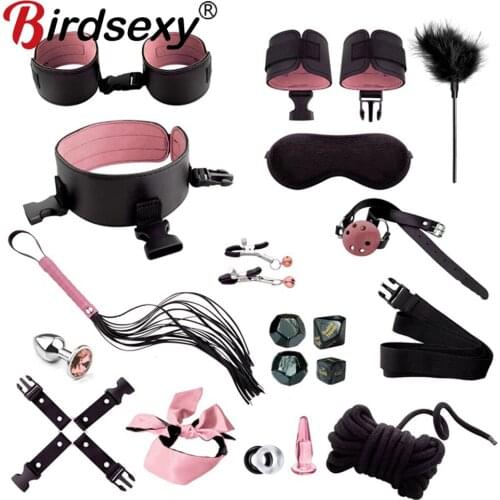 Exotic Sex Products For Adult Games Leather Bondage BDSM Kits Handcuffs Sex Toys Whip Gag Tail Plug Women Erotic Sex Accessories