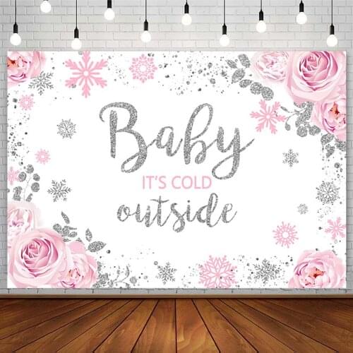 Winter Snowflake Backdrop Baby Shower Girl Christmas Pink Flower Silver Decor Photography Background Photostudio Props Photozone