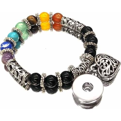 Hot Sale Colorful 180 Natural Stone 18mm Snap Button Charms Bracelets Bangle For Women Tiger Eyes Agates Beaded Yoga
