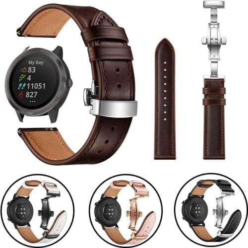 Butterfly Buckle Leather Strap For Garmin Venu GarminMove 3 GarminActive S Vivoactive 4 Band Bracelet 20mm 22mm Belt Watchbands