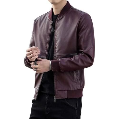 Jacket，Male Leather Jacket，Autumn New, Solid Color, Round Neck, Casual Coat, Slim Version, Four Colors,M-4XL,Youth Fashion Trend