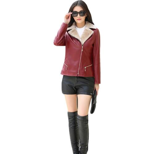 Jacket Women Black Wine Red L-7XL Plus Size Faux Leather Coats 2019 New Autumn Winter Korean Short Slim Plus Velvet Jacket JD343