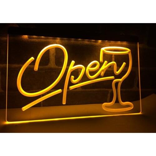 LB536- Script OPEN Glass Cocktails Bar LED Neon Light Sign home decor crafts