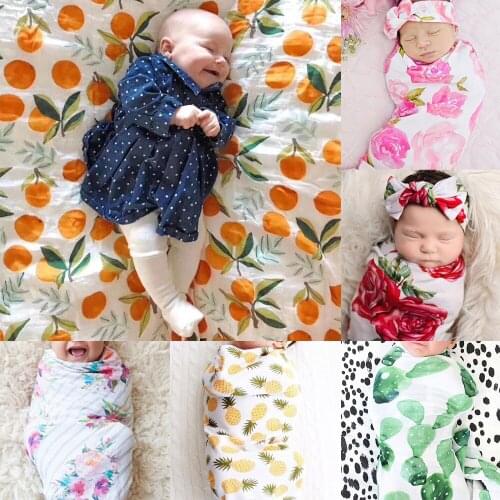 Soft Newborn Baby Floral Swaddle Wrap Swaddling Sleeping Bag Blanket Headband 2Pcs Set Cute Winter Autumn Warm Comfy