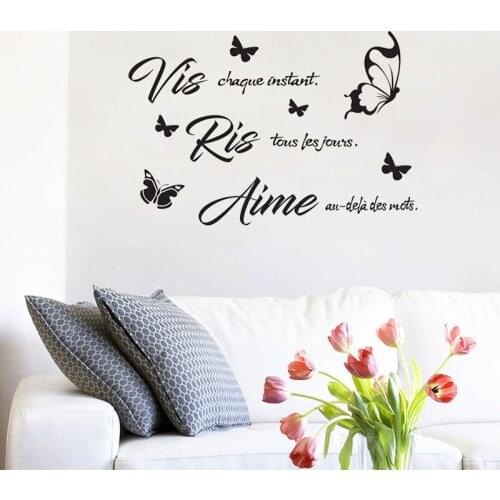 Vis Ris Aime Wall Sticker French Quote Wall Decal Art Vinyl Butterflies Decoration Living Room Bedroom Murals Poster