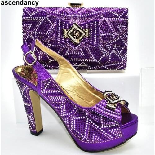 New Arrival African Shoes and Matching Bags Italian Nigerian Party Shoe and Bag Sets Decorated with Rhinestone Pumps Women Shoes