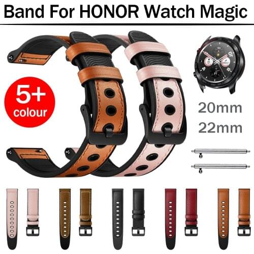 New 20mm 22mm Luxury Leather Strap for HONOR Watch Magic Metal Watchband for HONOR Watch Replaceable Wrist Band Bracelet Bands