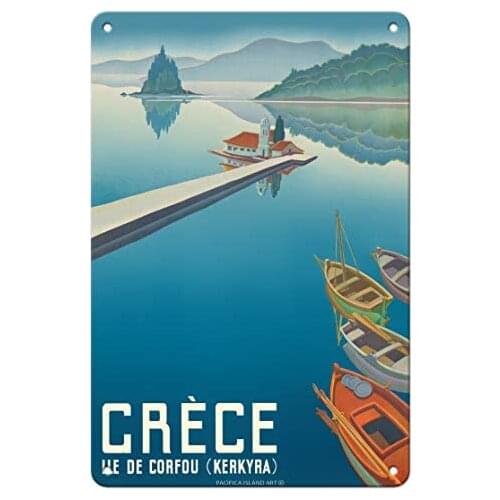 Island of Corfu (Kerkyra) - Greece (Gréce) - Vlacherna Monastery by Sevastianos Kourkoulos c.1949 Metal Tin Sign