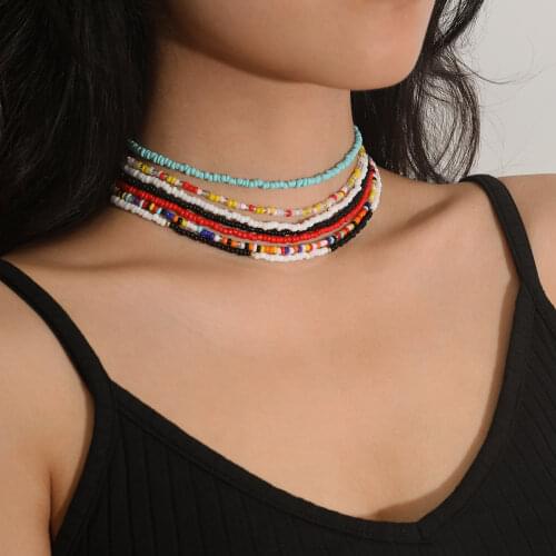Simple Seed Bead Strand Choker Necklace Bohemian Handmade Women String Beaded Short Collar Necklace For Women Gift