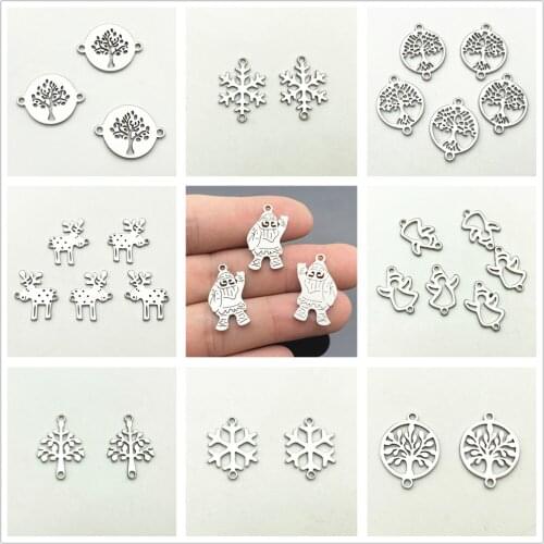 Santa claus pendant elk shape Charms Snowflake Connector 5pcs Stainless Steel Fit Jewel Connectors Handmade Diy Jewelry Make