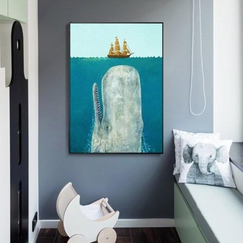 Sea Whale Series Canvas Painting Wall Art Poster Living Room Aisle Interior Decoration Painting Cute Childrens Bedroom Decor
