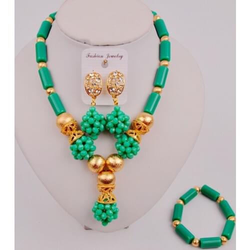 Lovely Cyan Green Crystal Beads Necklace Sets African Nigerian Jewelry Set for Women ZQ5-09