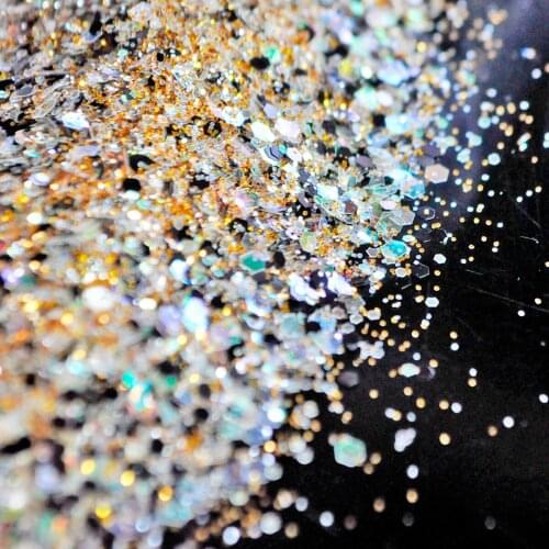 Clear Gold Black Glitter Mix Size Nail Art Glitter Powder Brilliant UV Nail Glitter Powder Mix Color Acrylic 3D Nail Dust Sequin