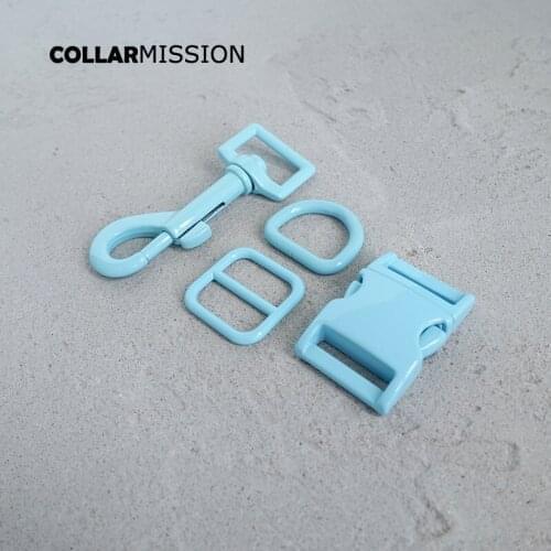 Retailing(metal buckle+adjust buckle+D ring+metal dog clasp) spray paint blue accessory for 20mm webbing DIY dog collar