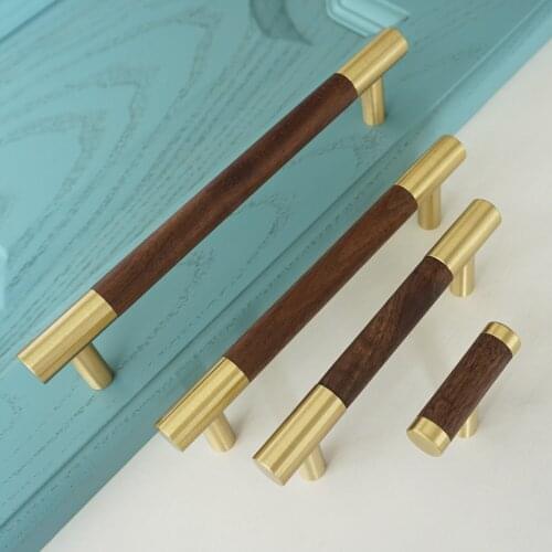 3.75" 5" 6.3" Copper Cabinet Pulls Black walnut T Bar Knobs Modern Furniture Cupboard Knob Handle 96 128 160mm Closet Handles