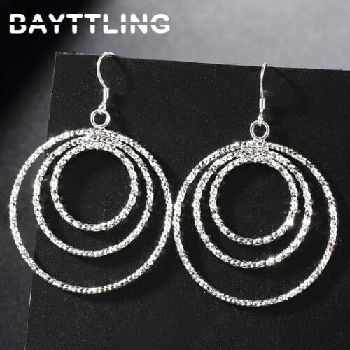 BAYTTLING 40MM 925 Sterling Silver Shiny Exquisite Round Hoop Earrings For Woman Lady Fashion Wedding Party Gift Jewelry