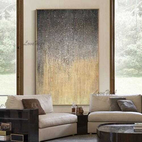 Contemporary Abstract Oil Painting Filled With Texture Of Dark Grey And Yellow Large Home Decor Wall Art For Live Room Unframed