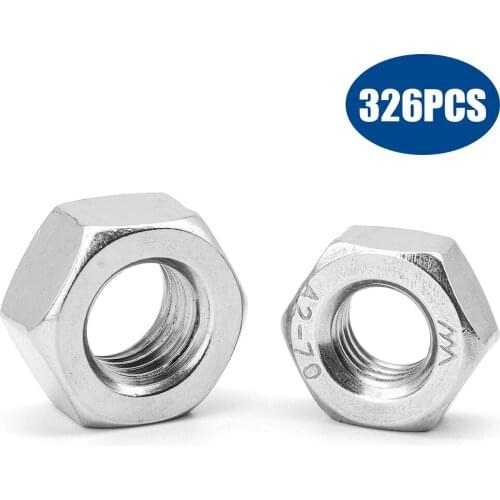YCDC 326Pcs/Set Metric 304 Stainless Steel Hex Hexagon Nuts Assortment Kit M2-M12 Screw Bolt M2 M2.5 M3 M4 M5 M6 M8 M10 M12