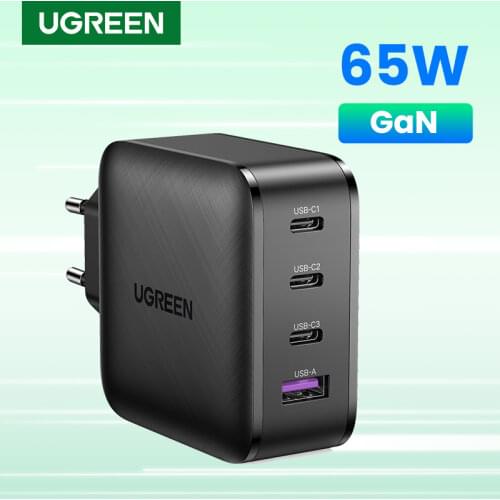 Ugreen 65W GaN Charger 4 Port Quick Charge 4.0 3.0 Type C PD USB Charger QC 4.0 3.0 Wall Fast Charger for iPhone Xiaomi Laptop