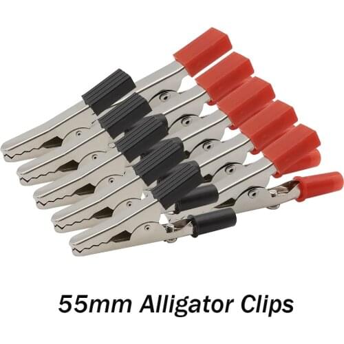 10Pcs Alligator Clips Electronic Metal Clamp Stainless Crocodiles Clip Insulated Crocodile Clips For Power Supply Battery 55mm