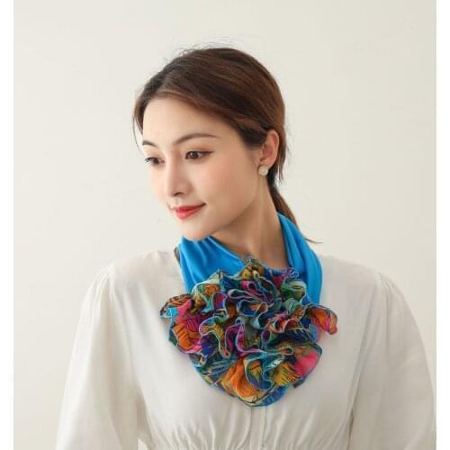Bandana Womens Floral Neck Ring Scarf Chiffon Collar Variety Elegant Scarf Bandana Kawaii Hair Bands Hair Ties Scarves 30