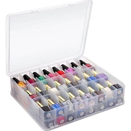 48 Grids Nail Glue Caddy Holder Box Women Essential Double Layer Polish Bottles Nail Files Organizer Storage Case