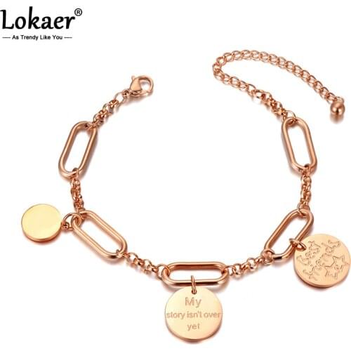 Lokaer Trendy Stainless Steel Best Friends Charm Bracelets Bangle For Women Girls Bohemia Chain Link Bracelet Jewelry B20029