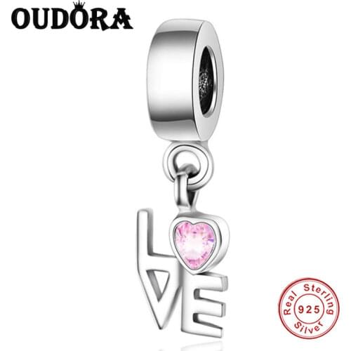Love Dangle Charms Fit Original Pandora Charm 925 Sterling Silver Bracelet Pink Zircon For Women Fashion DIY Jewelry Berloque