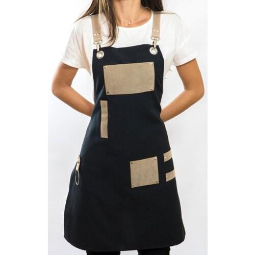 Womens Apron Bib Chef Kitchen Apron Barista Apron Bartender Coffee Restaurant Cooking Apron with Pockets