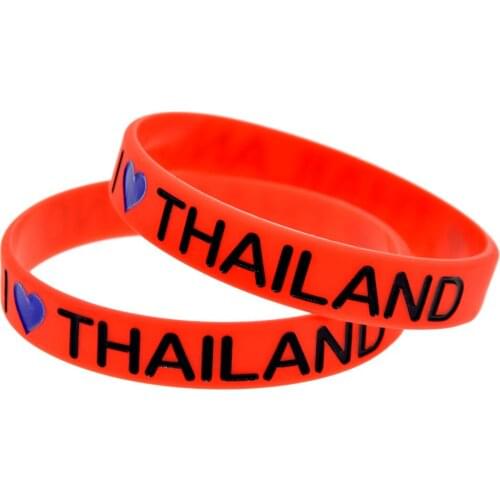 1PC I Love Thailand Silicone Wristband 1/2 Inch Wide Red