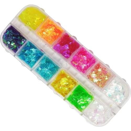 12 Color Nail Glitter Laser Large Fragment Sequin Grid Independent Boxed Irregular Mixed Color Nail Sequin Jewelry